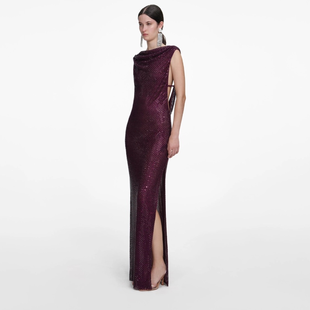 Self Portrait Burgundy Rhinestone Midi Dress
